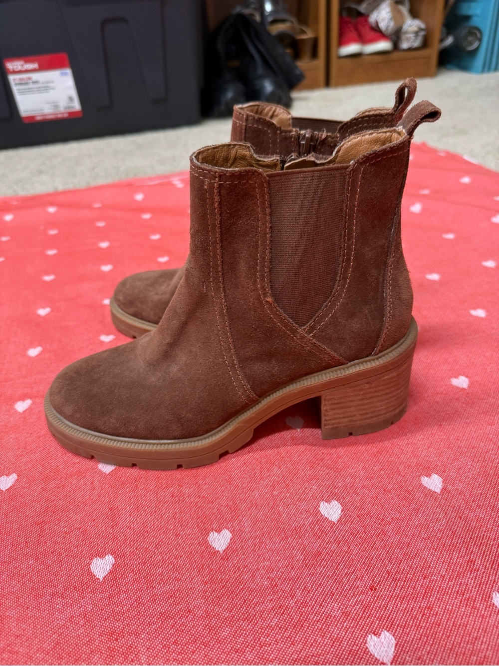 Lucky Brand Brown Suede Chelsea Ankle Boots with Block Heel